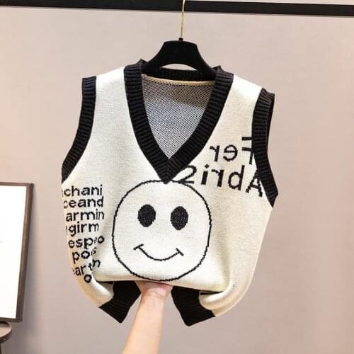 Urifens Spring And Autumn New Style Knitted Vest Korean Ladies Cartoon Smiley Womens Sweater Casual Cotton Tops CYQ0193