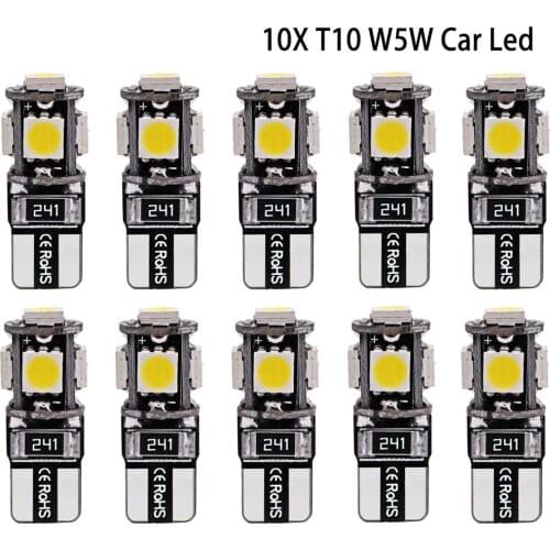10X T10 Canbus White Blue Red 5smd Car License Plate Light W5w 194 168 Error Bulbs Wedge Led Parking Bulb Trunk Lamp Turn Signal