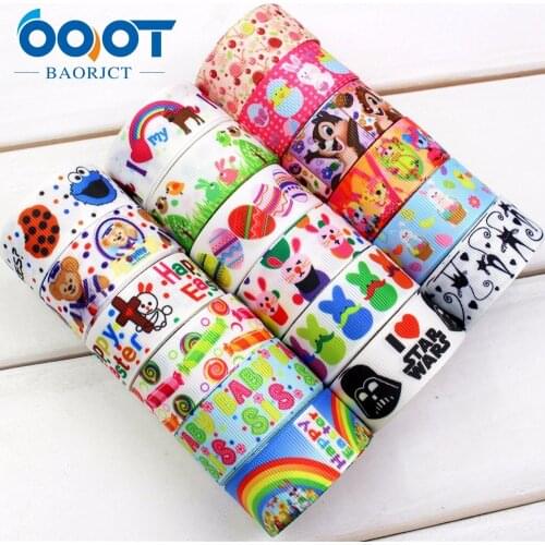 174221, OOT BAORJCT 22mm10yard/lot Cartoon Ribbons Thermal transfer Printed grosgrain Wedding Accessories DIY handmade material