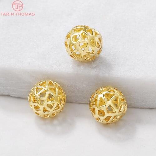 4PCS 10MM Hole 1.5MM 24K Gold Color Plated Brass Round Hollow Spacer Beads Bracelet Beads High Quality Diy Jewelry Accessories