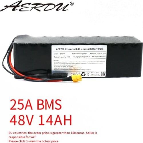 AERDU 13S4P 48V battery pack 14Ah High power 18650 li-ion battery FOR electric vehicle ebike bicycle scooter motor With 25A BMS