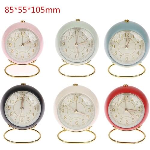 1pc 85*55*105mm Mini Cute Desktop Metal Round Alarm Clock Night Light Home Bedroom Decoration Alarm Clocks