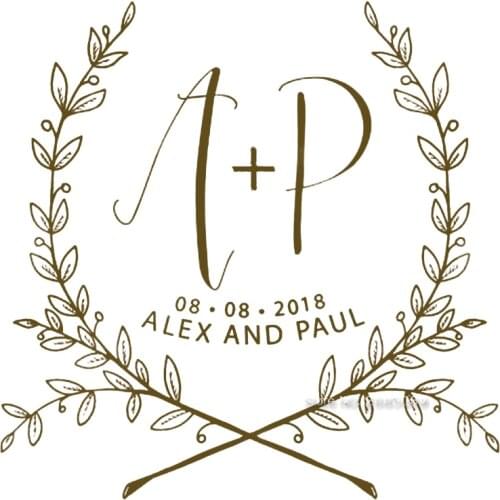 Flowers Board Decals Wedding Stickers Groom & Bride Initials Retro Design Sticker Art Wedding Rooms Wall Decor Vinyl Arts LC1248