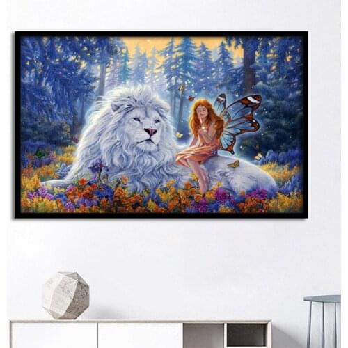 Fairy Tale Forests White Lion Elves Decorative Canvas Painting Childrens Room Wall Art Wall Pictures for Living Room Kitchen