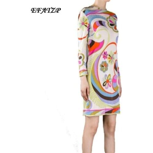 [EFATZP] European Brands Designer Dress Womens 2017 Cute Floral Charming Print Stretch Jersey Silk Dress Casual Plus size XXL