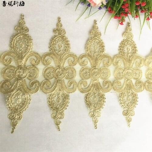 Delicate 2Meters Wedding Dress Cording Lace Applique Gold Thread Embroidery Yellow Net Lace Accessories Trim 24cm LJ0114