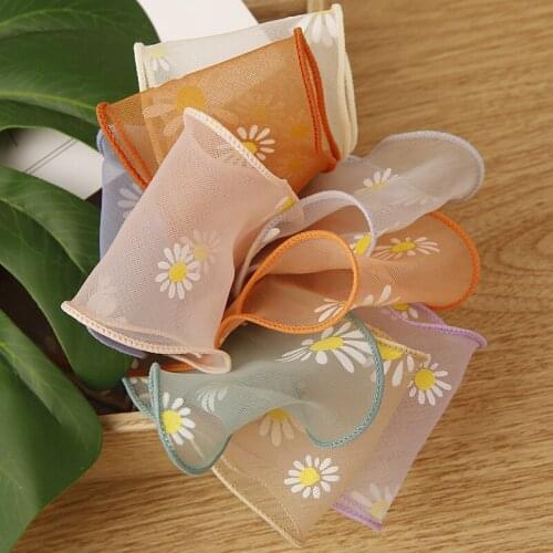 Kewgarden Daisy Floral Hemming Wave Organza Ribbon 5cm 2" Handmade Tape DIY Hair Bowknot Brooch Accessories Gauze Riband 10 Yard