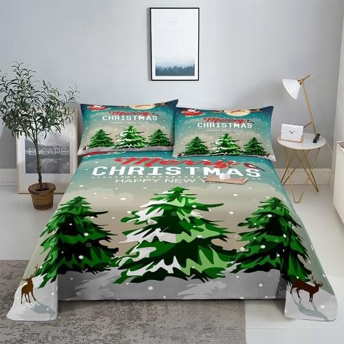 Christmas Tree 0.9/1.2/1.5/1.8/2.0m Digital Printing Polyester Bed Flat Sheet With Pillowcase Print Bedding Set