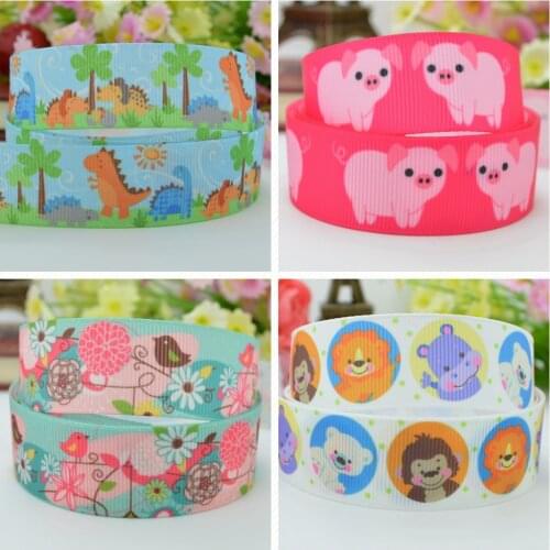 10 Yards 22mm 7/8" Animal dinosaur pig Printed grosgrain ribbon hair bow Headwear DIY hair accessories retail B0929