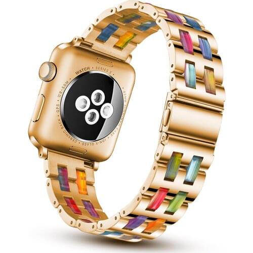 Luxury Stainless Steel Resin Strap for Apple Watch Band Series 6 SE 5 4 3 Bracelet 40mm 44mm 38mm 42mm for iWatch Metal Belt