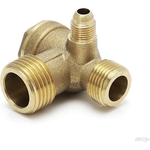 Male Thread 3 Way Metal Air Compressor Check Valve Gold Tone C90A New Drop ship