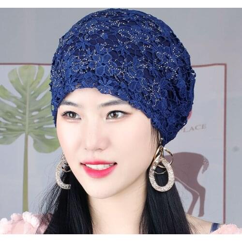 Muslim Turban Hat Women Flower Embroidery Lace Hijab Bonnet Ready to Wear Bandana Cap Female Head Wraps Chemo Hats