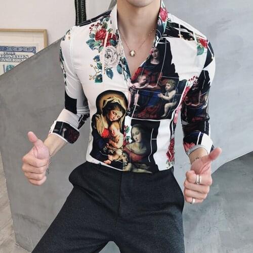 Men New Social Club Prom Shirt Kemeja Pria Luxury Printing Shirt Men Gold Black White Long Sleeve Camisa Masculina Chemise Homme