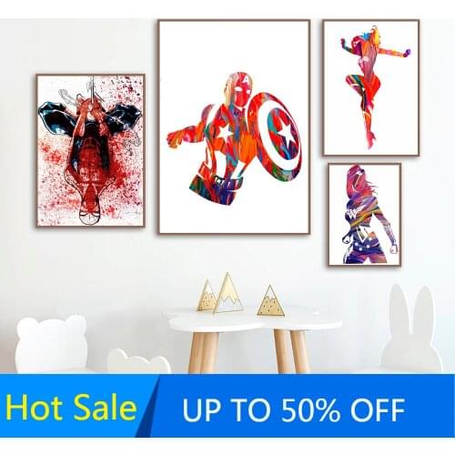 Captain America Spiderman Wall Art Canvas Painting Marvel Superhero Nordic Posters and Prints Pictures for Living Room Decor