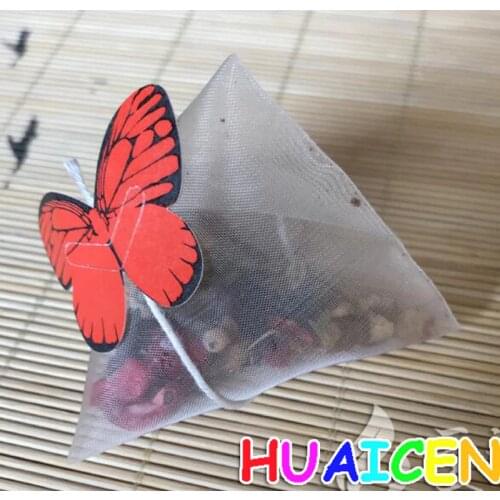 New Empty Nylon Tea Bag With String Heat Seal Filter Paper Herb Loose Tea Bags infuser Strainer Butterfly label 1000pcs/lot