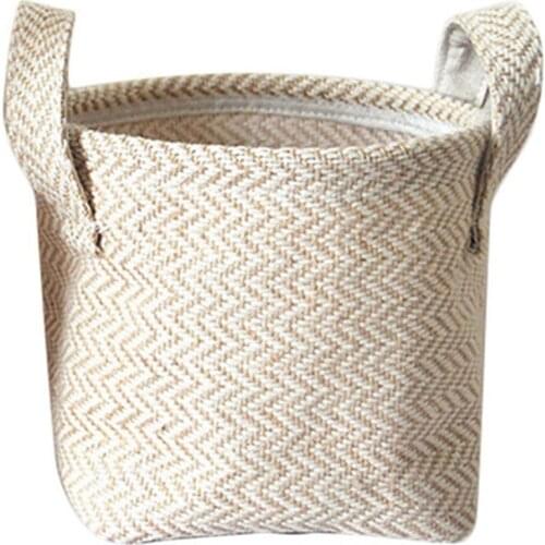 Woven Storage Basket Hemp Rope Flower Pot Dirty Clothes Laundry Hamper With Handles Office Desktop Sundries Organizer Box(Light