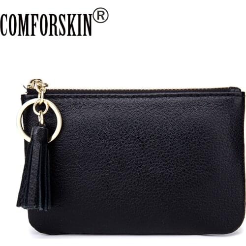 COMFORSKIN Luxurious Genuine Leather European and American Simple Style Zipper Pocket Good Quality Coin Purse For Women 2018