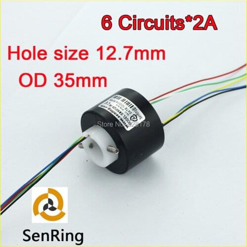 Senring Mini through bore slip ring hole size 12.7mm with OD 35mm 6 circuits/wires signal
