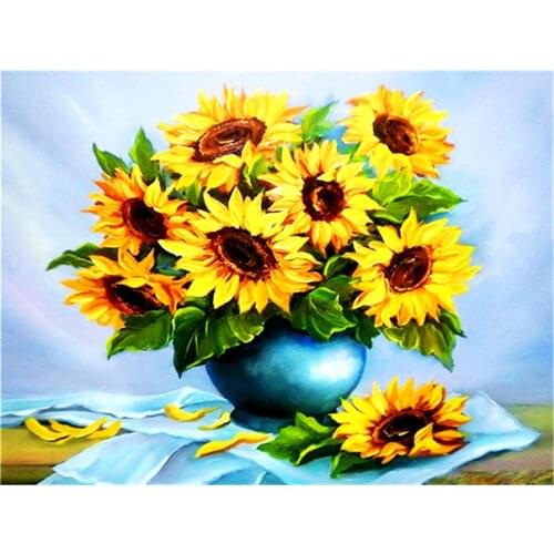 Sunflower Flower DIY Cross Stitch Embroidery 11CT Kits Craft Needlework Set Printed Canvas Cotton Thread Home Dropshipping