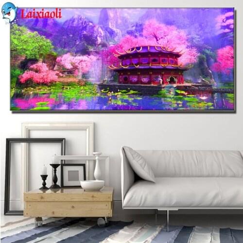 Japanese temple,Diamond Embroidery Drill 5d Diy Diamond Painting " cherry blossom landscape"Cross Stitch Mosaic big Home Decor