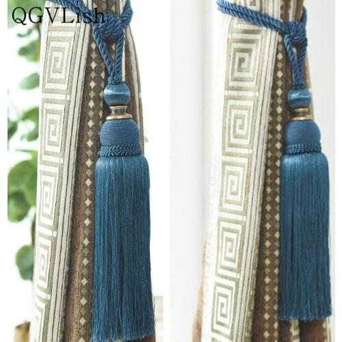 QGVLish 2Pcs/Pair Curtain Brush Tiebacks Tassel Fringe Hanging Belt Balls Curtain Accessories Holderback Tie Backs Lashing Bind