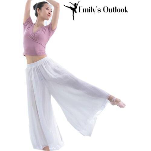 Two Layers Wide Leg Women Fairy Dance Pant Loose Chiffon Harem Trouser Thin Practice Wear Free Size White