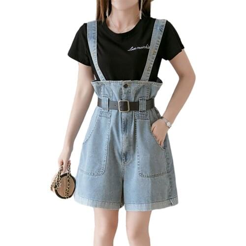 S- 3XL New Summer Plus Size Denim Overalls Female Harajuku Kawaii Playsuits Feminino Loose Students Women Jumpsuit Shorts Mujers