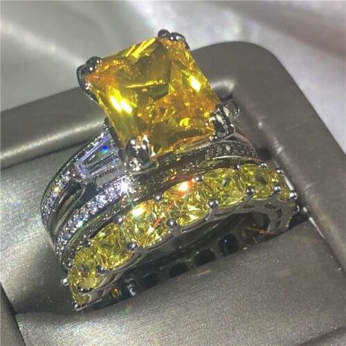 Statement Eiffel Tower 6ct Lab Topaz diamond ring sets 925 Sterling Silver Engagement Wedding Band Rings for women Party Jewelry