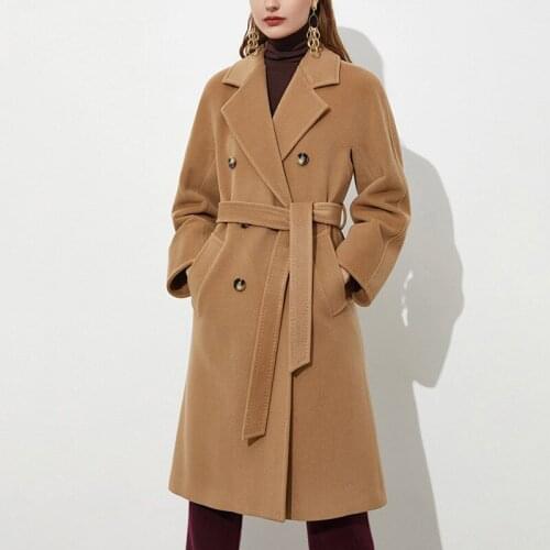 2021 Autumn Winter Women 100% Wool Double Sided Woolen Coats Notched Collar Solid Double Breasted Office Lady Good Outerwear