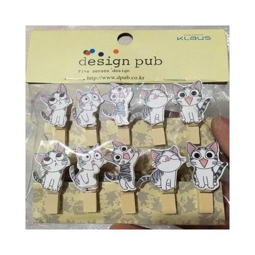 10 pcs/lot Kawaii Black and White Cat Wooden Clip Photo paper Clothespin Craft Clips Party Decoration Clip with Hemp Rope