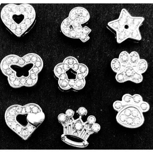20Pcs/lot Hole 8mm Butterfly Crown Paw Heart Slide Charm Fit For 8MM DIY Leather Wristband Keychains