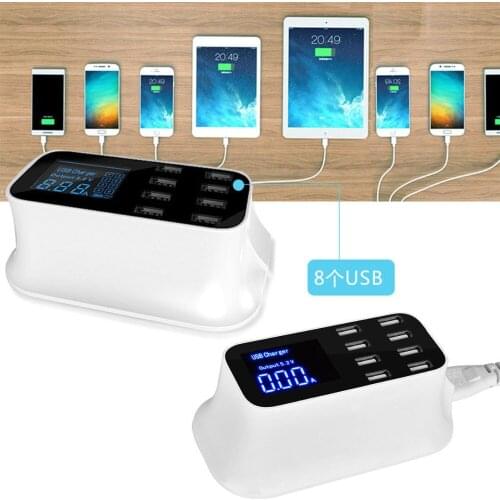 8 Multi-Port USB Adapter Desktop Wall Charger Smart LED Display Charging Station