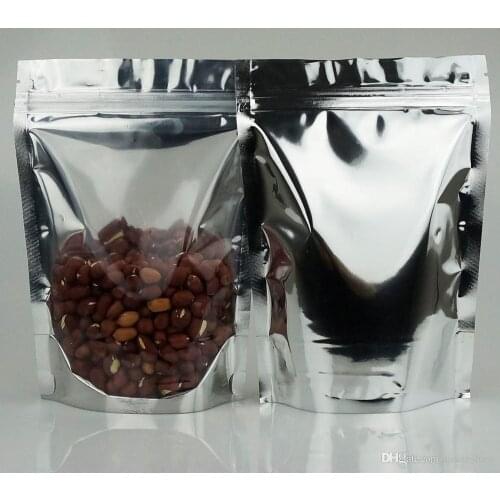 9*14cm, Stand up translucent aluminium ziplock bag - Front clear reclosable metallic aluminum mylar plastic pouch zipper