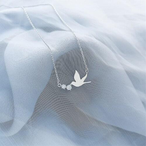 925 Sterling Silver Necklaces For Women Animals Bird Charm Necklaces & Pendants Jewelry Collar Colar de Plata DZ521