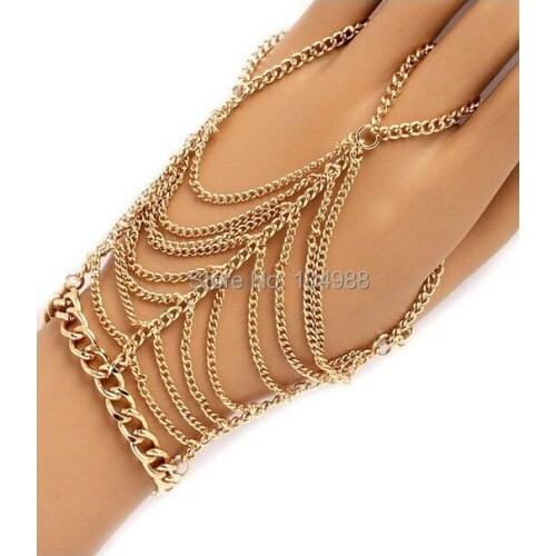 Free shipping Style HE0023 Women Fashion Gold Colour Muti-layers Chains Bracelet Hand Jewelry 3 colors