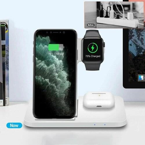 3-in-1 Qi Wireless Charging Dock Station Stands Mobile Phone Charger Dock Stand For IWatch For IPhone 12 For AirPods Earphone