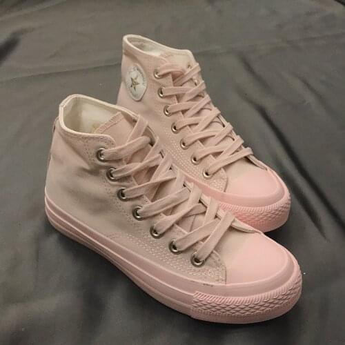 Maggies Walker Women Fashion High-top Casual Shoes Lacing Canvas Casual Shoes Spring Candy-colored Platform Shoes Size 35~40