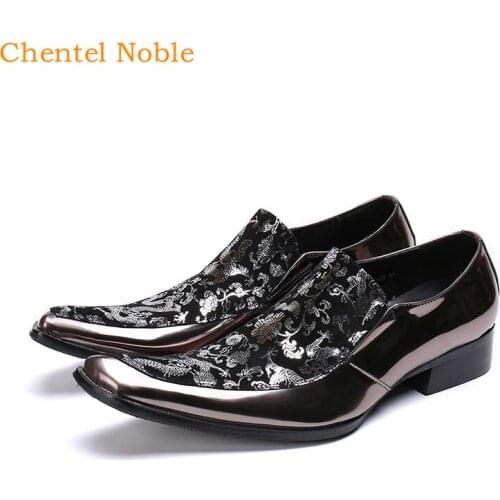 Brand Chentel Classic flower flock Fashion Mens Dress Shoes Genuine Leather Loafters For Casual Mens Shoes Red Black Gold Colors