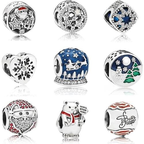 CHAMSS New Winter Fashion PD Charm Silver 925 Original Snowflake Christmas Old Man Heart DIY Beaded Jewelry for Woman