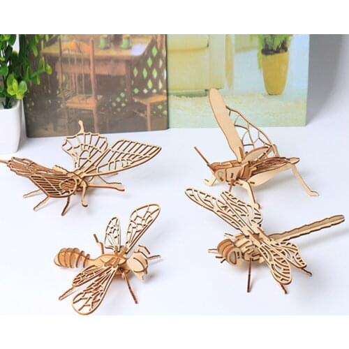 Baby Toy 3D Wooden Puzzle DIY Jigsaw Board Wooden Puzzle Insect Animal Model Handmade Educational Assembly Toy Gift For Children
