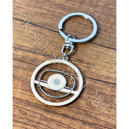 For Mercedes-BENZ , 3D Key Chain Steering Wheel Mercedes Benz Classic W115 W116 W123 W108 R107 W114 White / Black GOLD STYLE