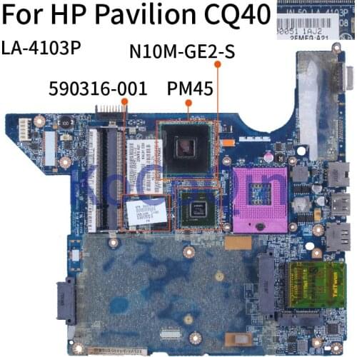 For HP Pavilion CQ40 PM45 G103M Mainboard LA-4103P 590316-001 N10M-GE2-S HM55 DDR2 Laptop Motherboard