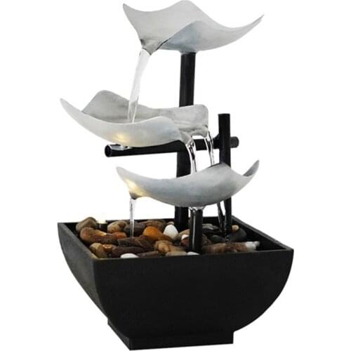 Indoor 3-Tier Tabletop Fountain, Automatic Pump with Power Switch, Extra Deep Basin with Natural Feature UK PLUG