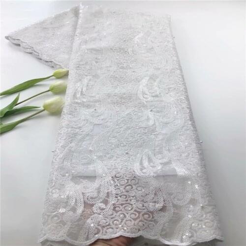 French Lace Fabric 2020 High Quality lace White Color African Lace Fraric With Sequins for Nigerian dress hs19-92