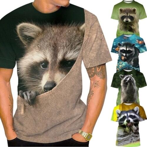 Cute Animal Raccoon 3D Mens Casual Fashion Harajuku Printed T-shirt Summer Short Sleeve Tops