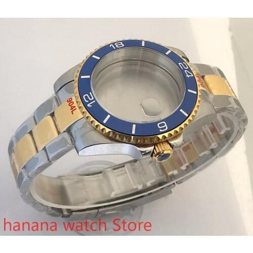 Sealed back cover 904L stainless steel gold strap bracelet with 40mm sapphire glass ETA NH36 MH35 cases.bezel blue