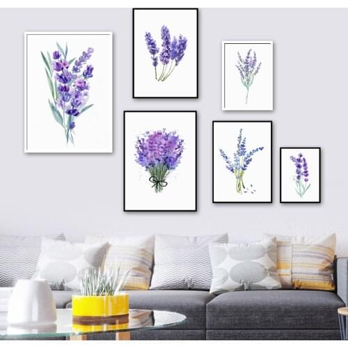 Purple Lavender Leaves Flower Canvas Painting Nordic Prints and Posters Picture Modern Minimalism Floral Home Bedroom Decoration