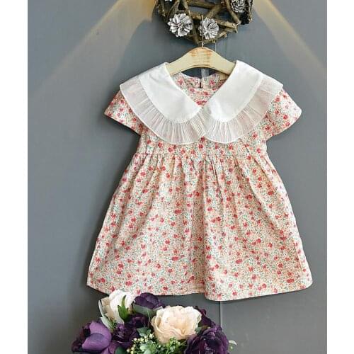 Summer Princess Dress Children Dress Floral Print Attractive Breathable Cotton Sweet Girls Short Sleeve Dress for Casual