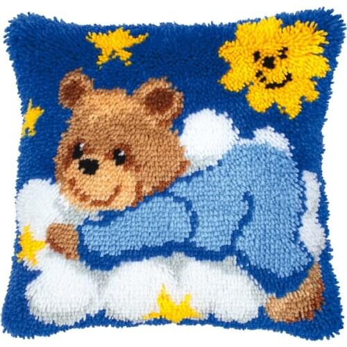 Latch Hook Kits Cushion Cover Pillowcase Embroidery DIY Kit for Adults and Kids Blue Bear Hobby and needlework