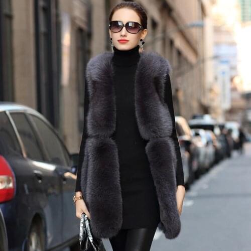 Natural Real Fox Fur Winter Vest Jacket Sleeveless V-neck Thick Warm Vertical Stripes 2020 Luxury Real Fur Vest Fox Fur Coats